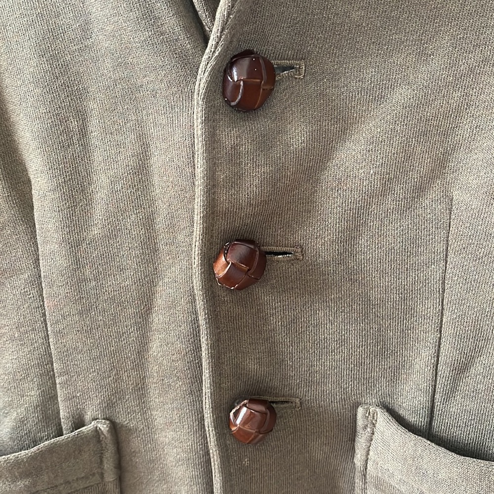 Vintage Ralph Lauren Rugby Olive Green Cotton Jacket Blazer With Leather Buttons - Picture 2 of 4